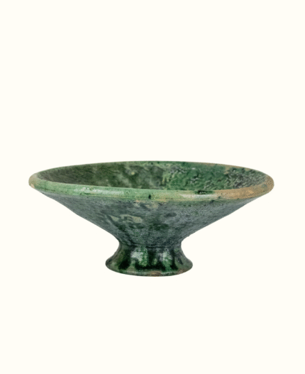 Large Moroccan Handmade Vintage Green Glazed Pedestal Fruit Bowl
