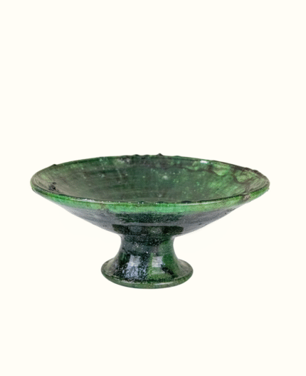Large Moroccan Vintage Green Glazed Pedestal Fruit Bowl