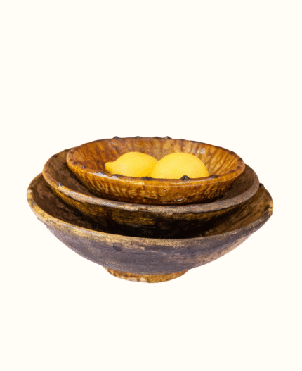 Moroccan Vintage Tamegroute Ochre Glazed Bowls